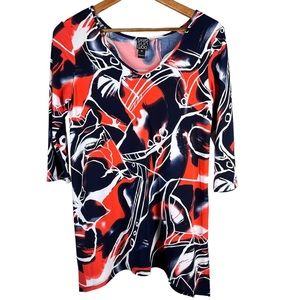CLARA Sun Woo Women’s Sz XS Artsy Print Tunic Top Asymmetrical Hem